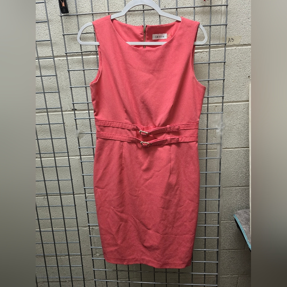 Calvin Klein Coral Belted Midi Dress